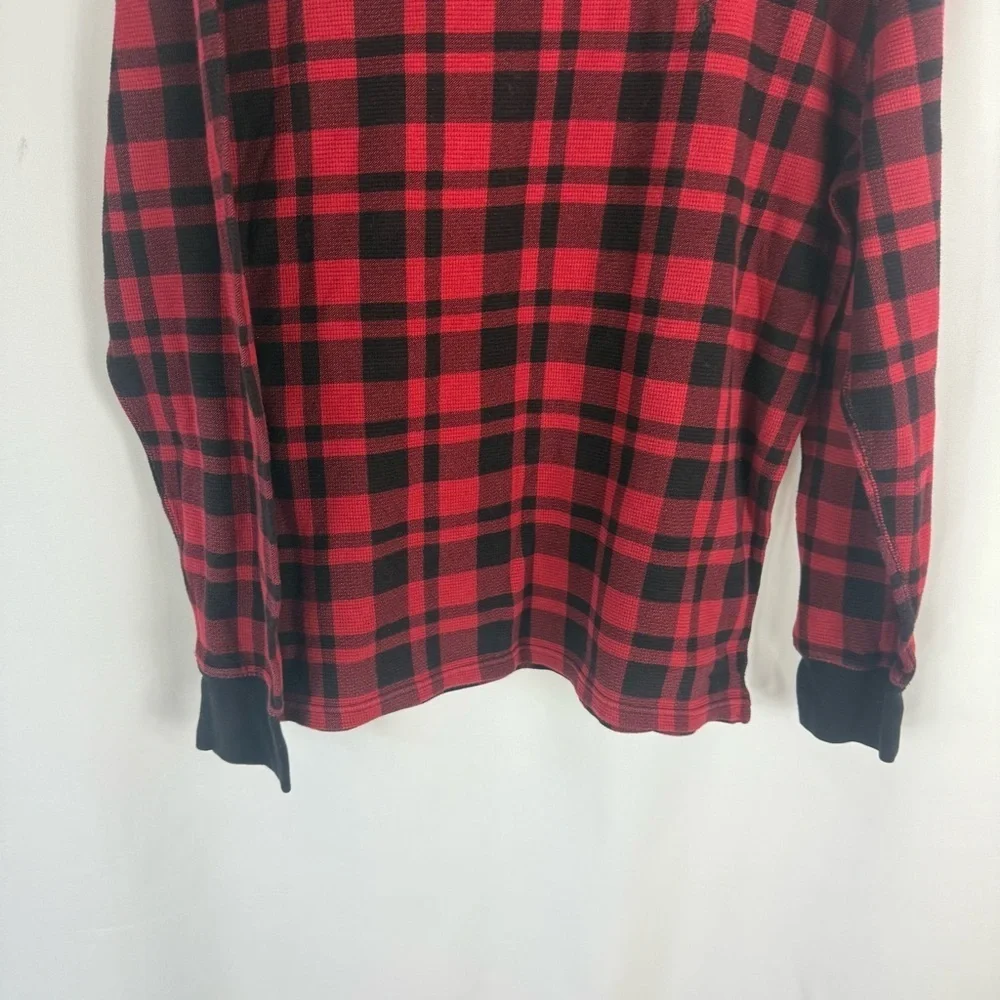 Polo Ralph Lauren Mens Red Buffalo Plaid Waffle Knit Thermal T Shirt Pullover